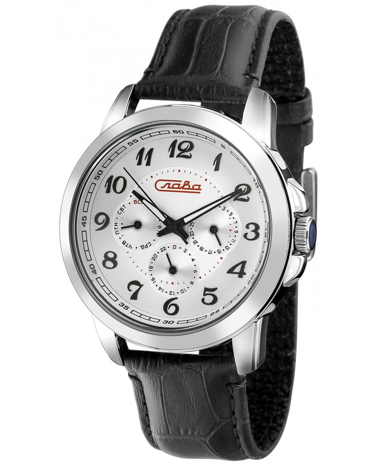 Слава Слава Традиция 2251239/6Р29-300  2251239/6Р29-300 кварцевые мужские часы белый циферблат, браслет кожаный — вид спереди